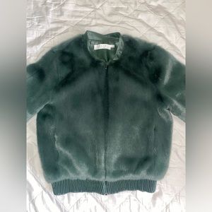 astr the label green fur zip up jacket